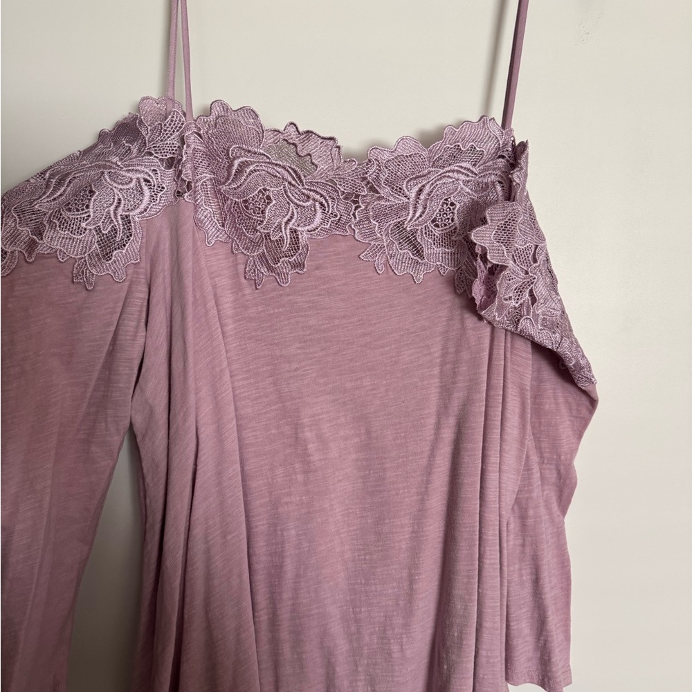 Anthropologie Lilac Lace-Trimmed Blouse